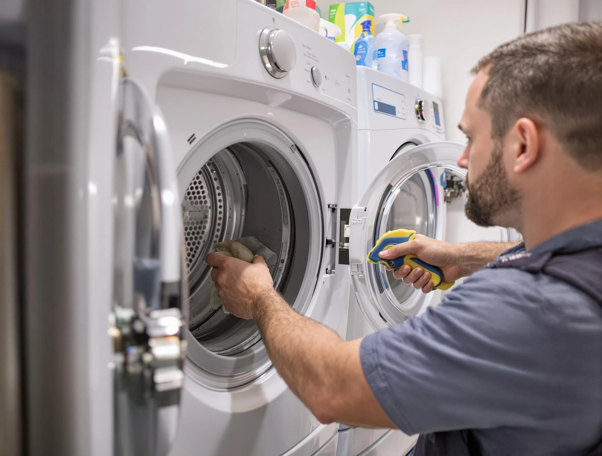 Litchfield Park Dryer Vent Cleaning specialist removing lint buildup from a dryer lint trap system in Litchfield Park