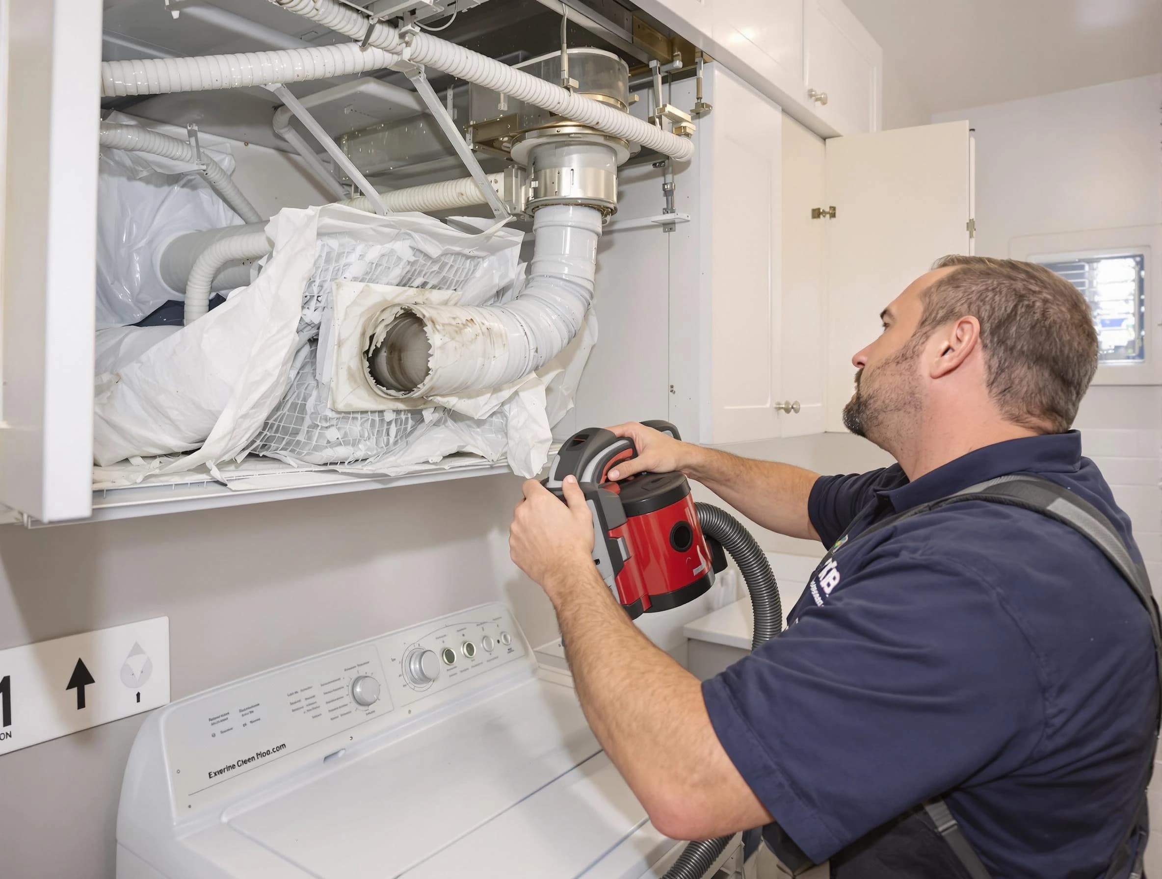 Litchfield Park Dryer Vent Cleaning technician performing professional exhaust vent cleaning at a residential property in Litchfield Park