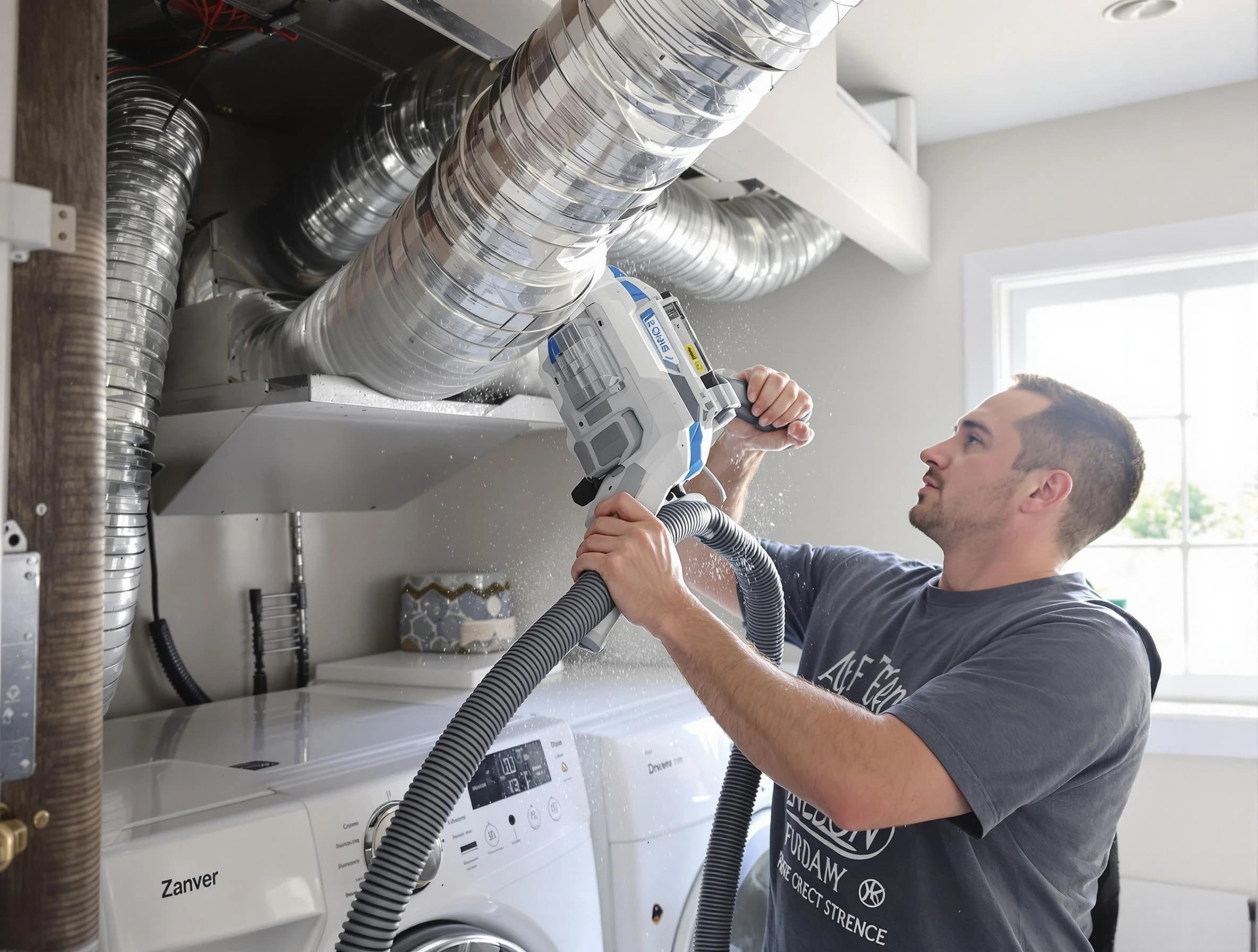 Litchfield Park Dryer Vent Cleaning specialist cleaning deep within a dryer vent duct system in Litchfield Park