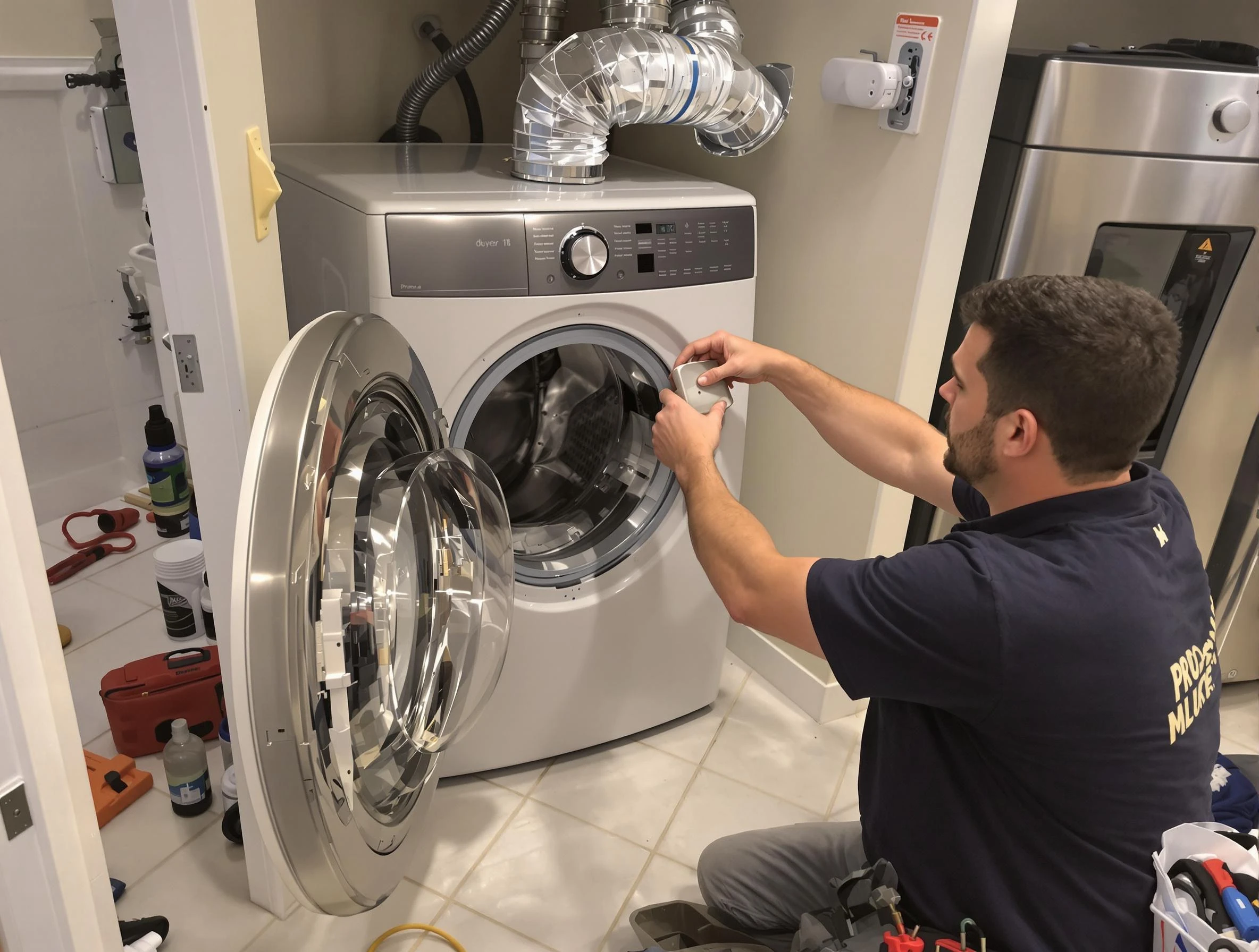 Litchfield Park Dryer Vent Cleaning technician performing precise dryer vent hose installation in Litchfield Park